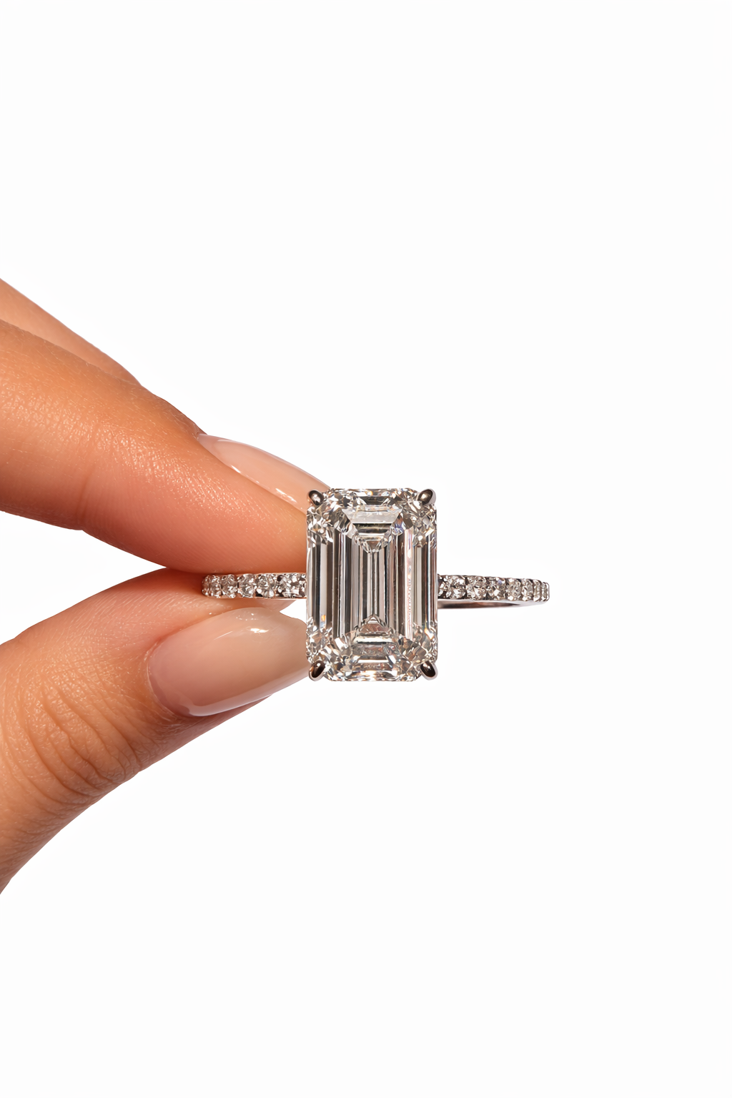 3+ carats Emerald Cut Diamond Engagement Ring - 14K White Gold - IGI Certified