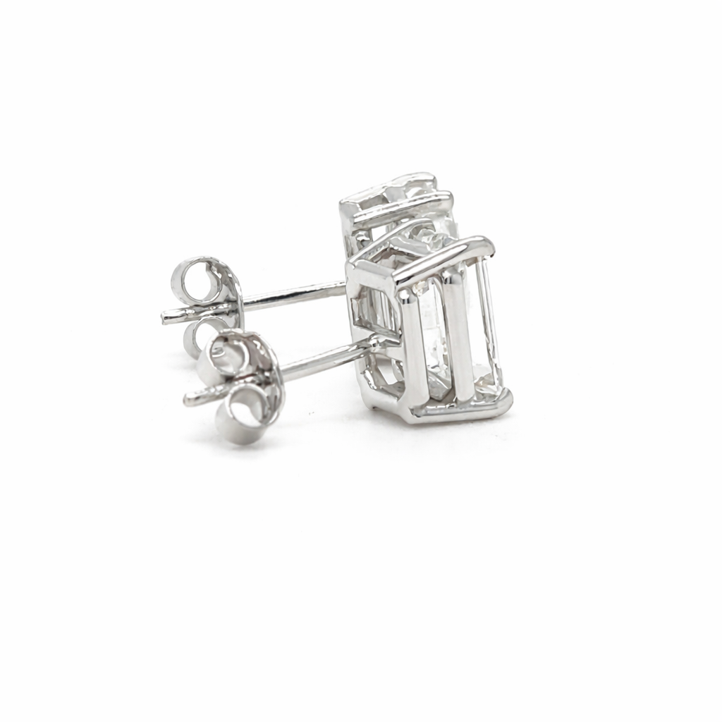 3+ carats Emerald Cut Diamond Stud Earrings - 14K White Gold - IGI certified
