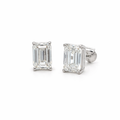 3+ carats Emerald Cut Diamond Stud Earrings - 14K White Gold - IGI certified