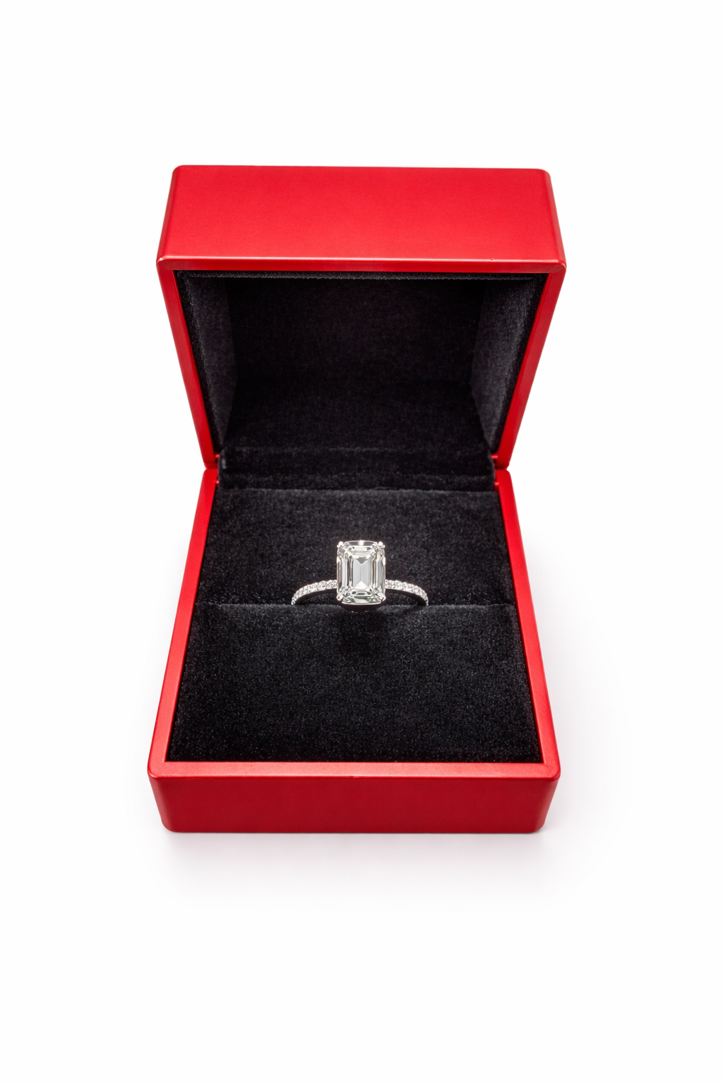 3+ carats Emerald Cut Diamond Engagement Ring - 14K White Gold - IGI Certified