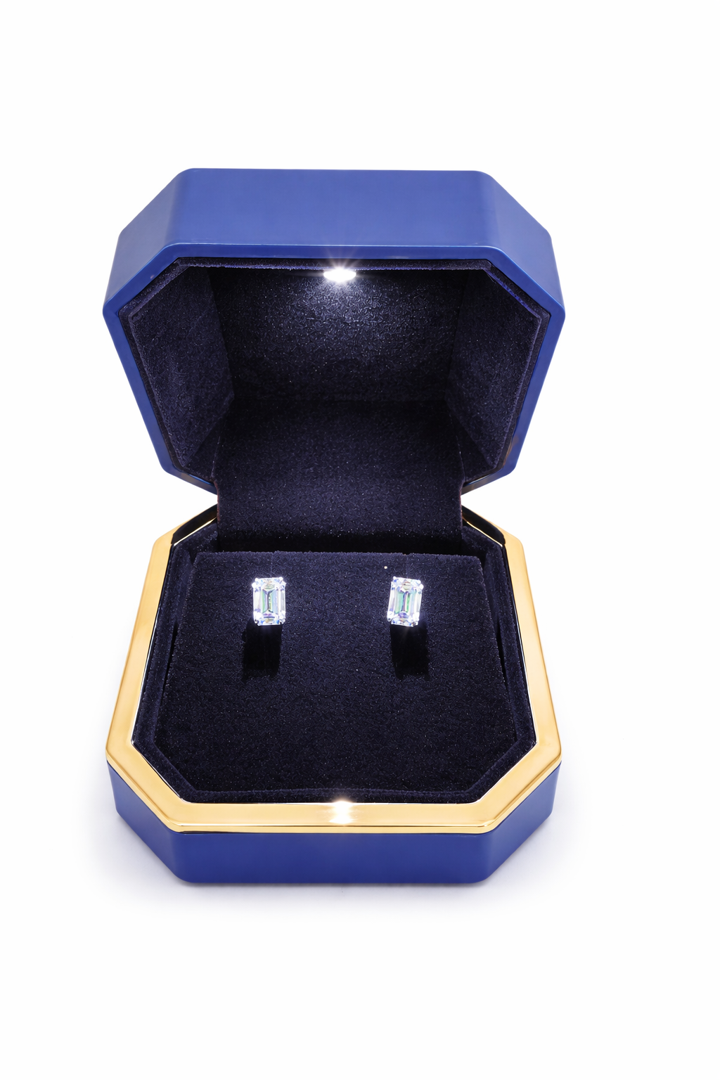 3+ carats Emerald Cut Diamond Stud Earrings - 14K White Gold - IGI certified