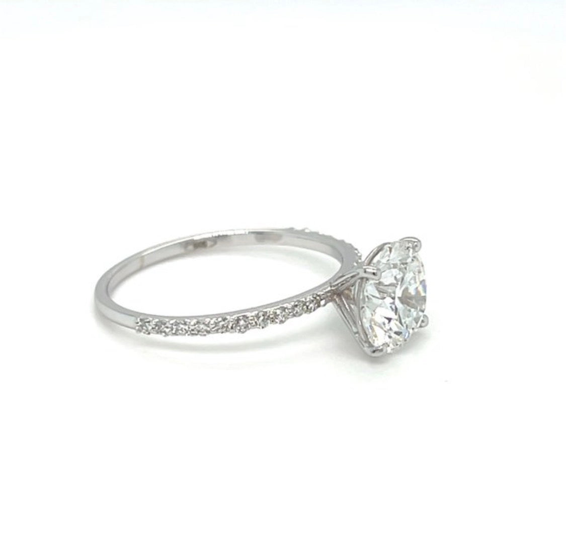 2+ Carats Diamond Engagement Ring - 14K White Gold - IGI Certified