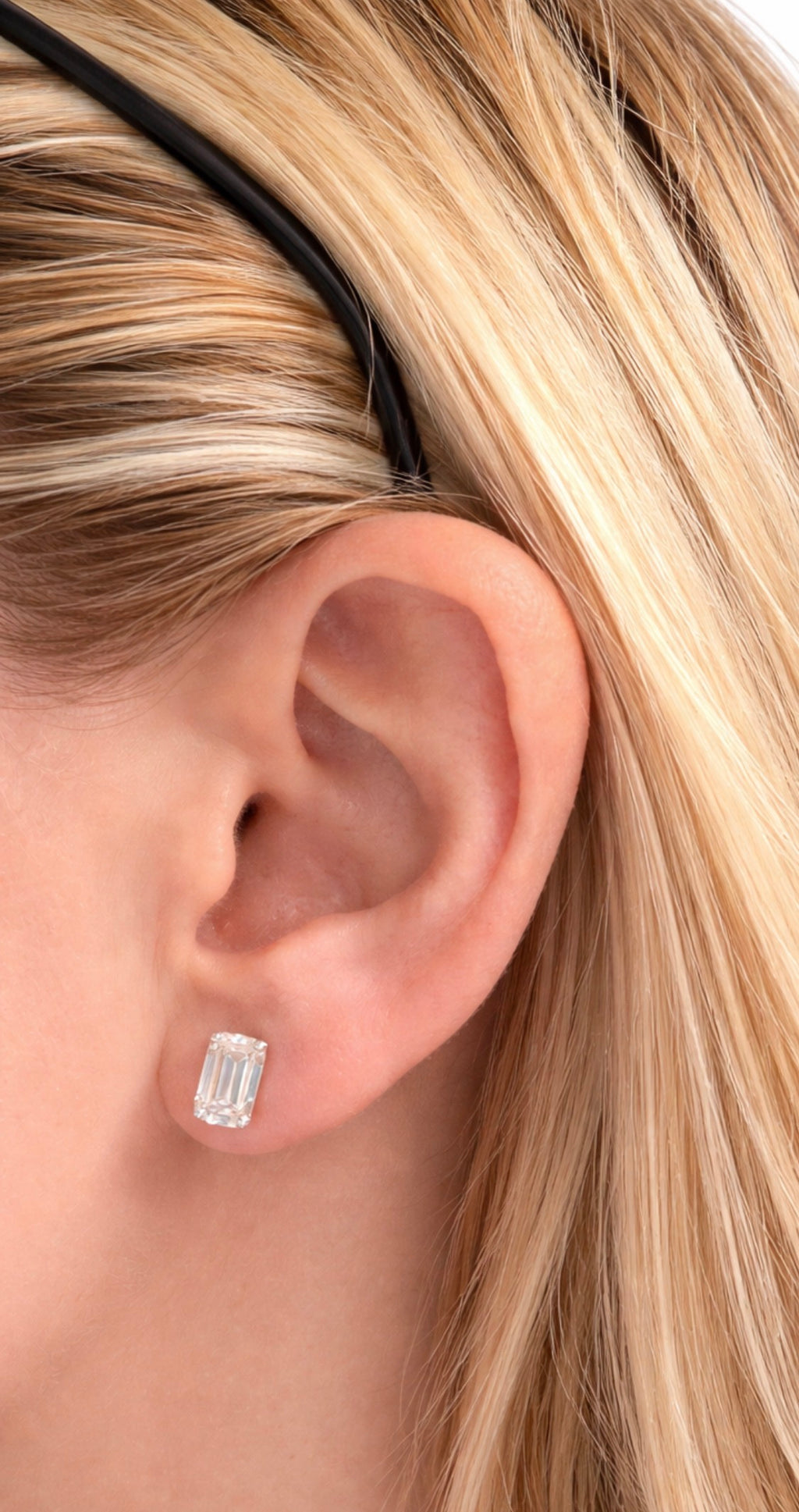 3+ carats Emerald Cut Diamond Stud Earrings - 14K White Gold - IGI certified