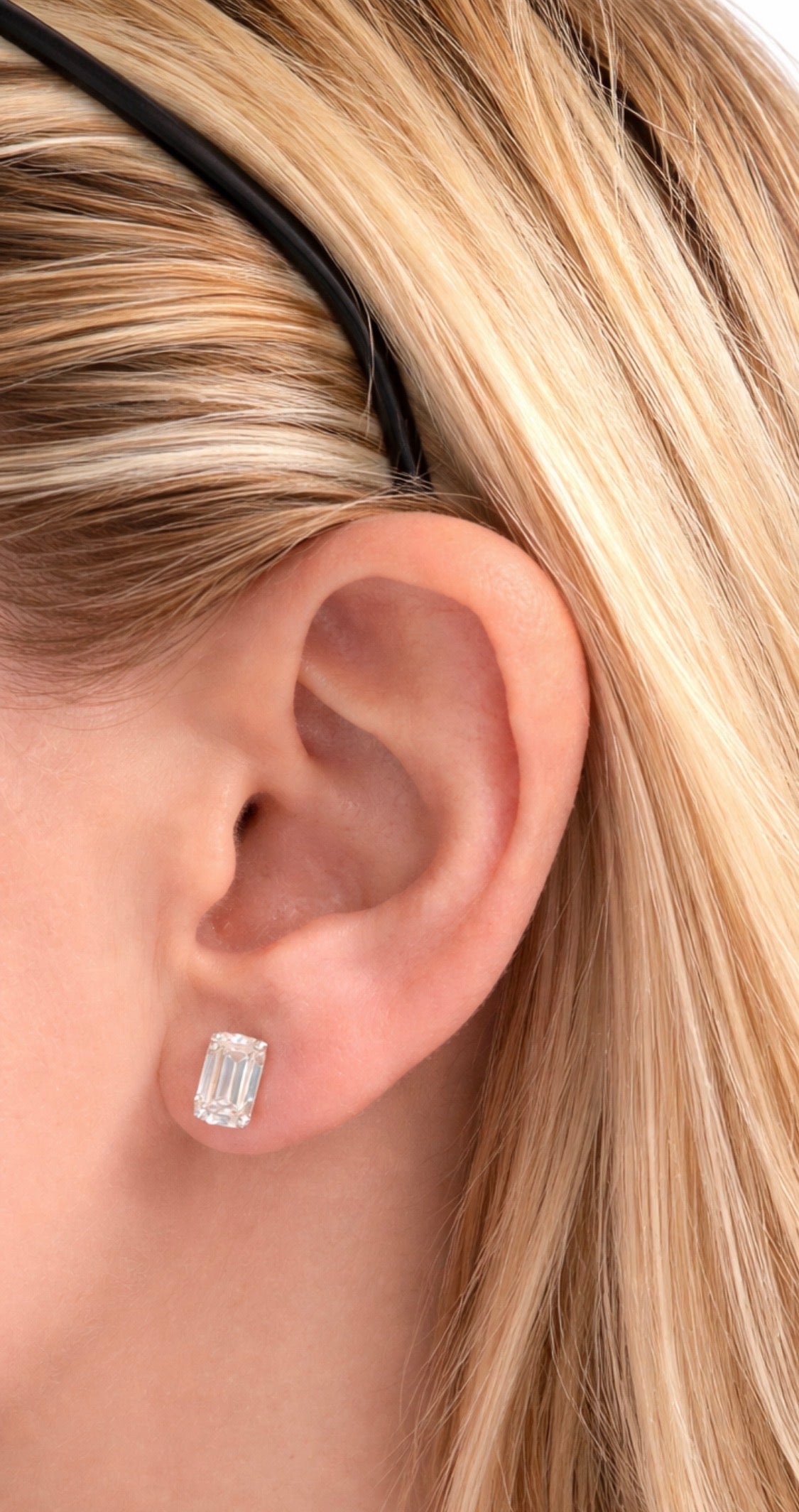 3+ carats Emerald Cut Diamond Stud Earrings - 14K White Gold - IGI certified