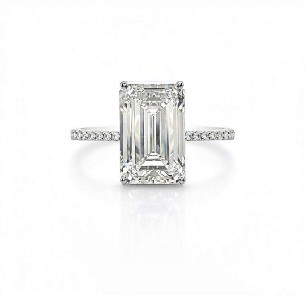 3+ carats Emerald Cut Diamond Engagement Ring - 14K White Gold - IGI Certified