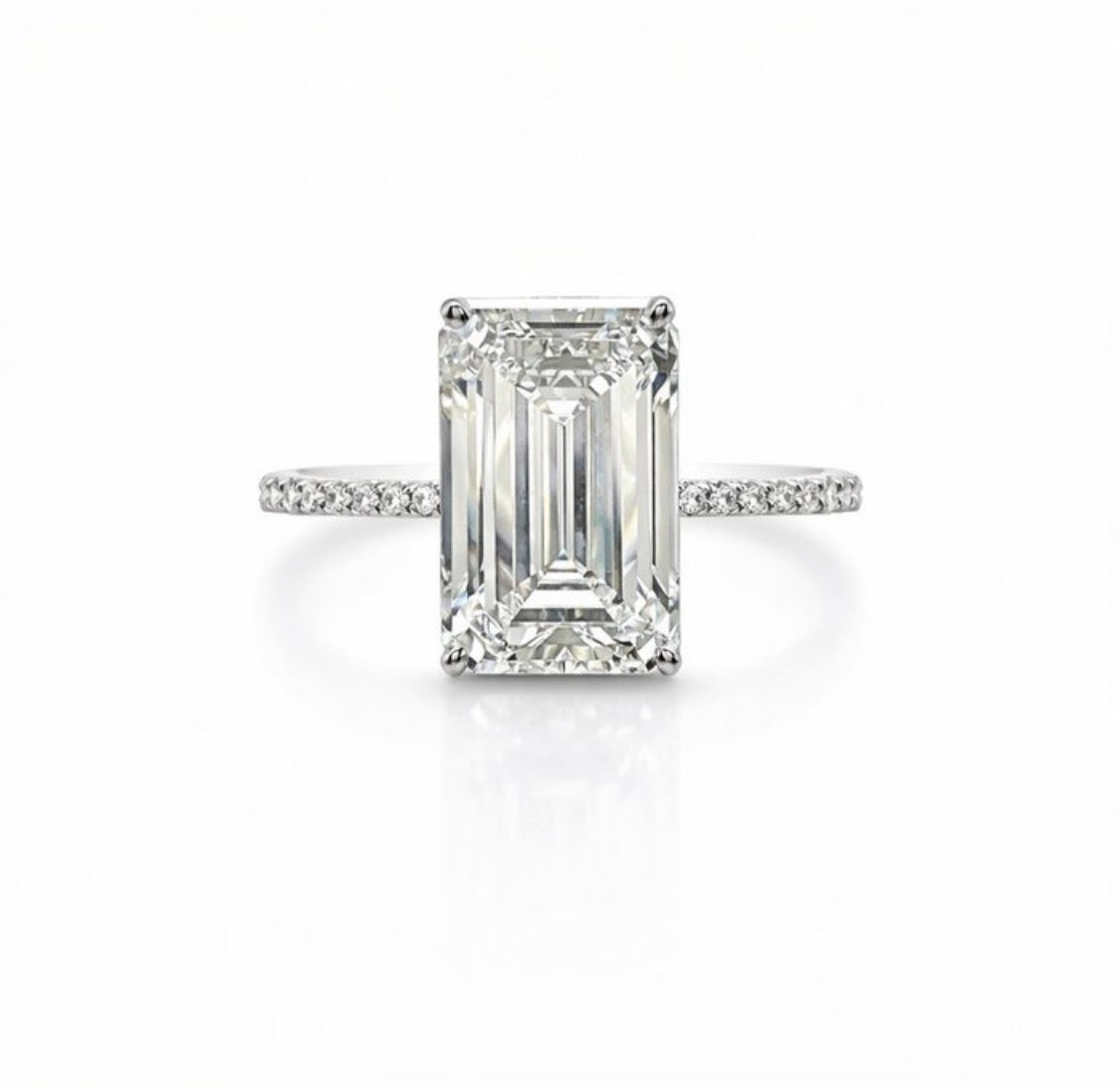 3+ carats Emerald Cut Diamond Engagement Ring - 14K White Gold - IGI Certified