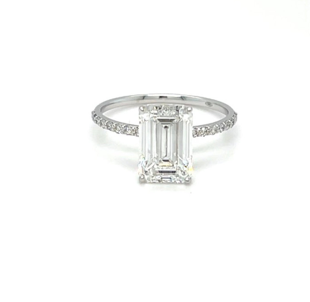 3+ carats Emerald Cut Diamond Engagement Ring - 14K White Gold - IGI Certified