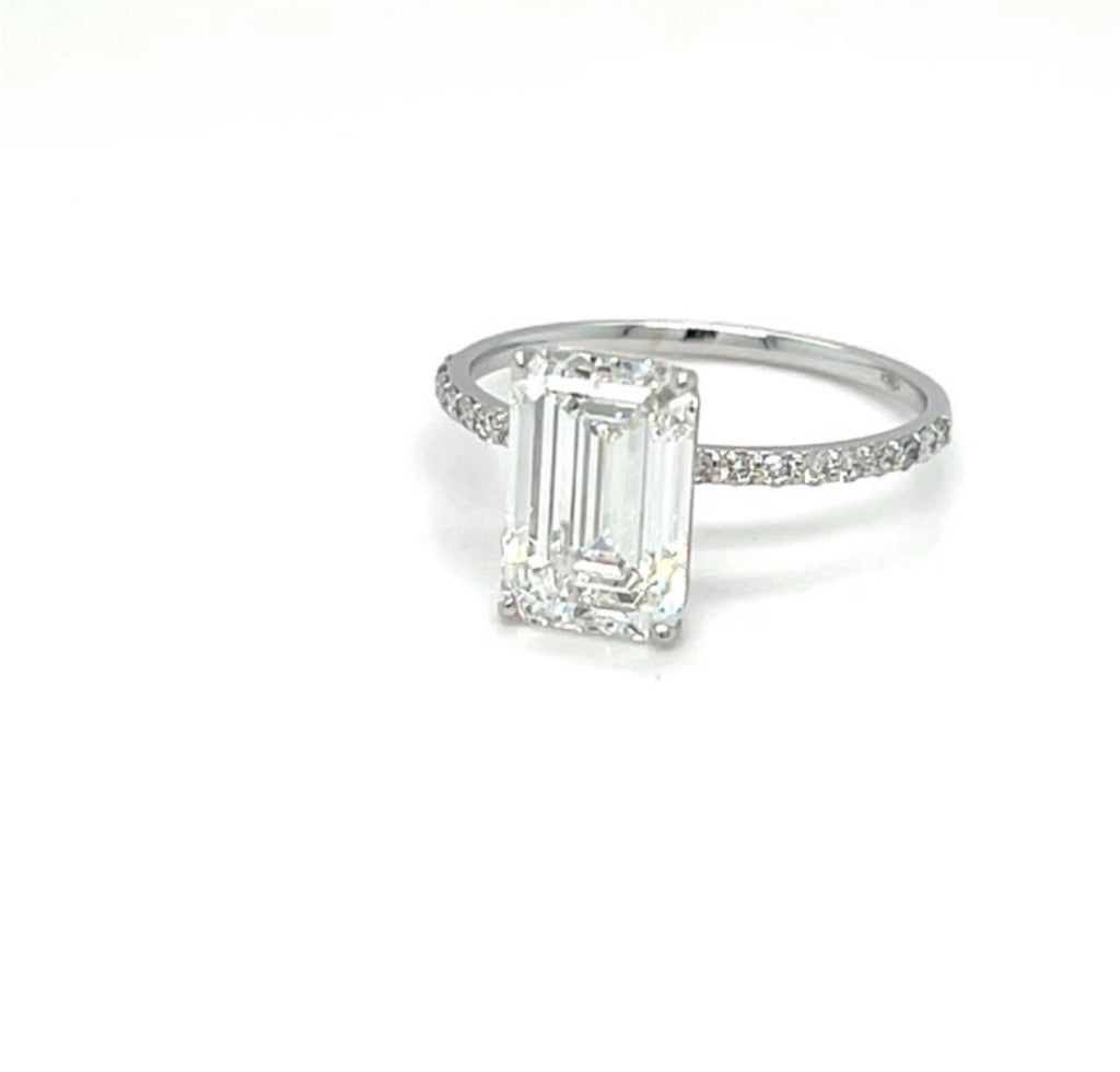 3+ carats Emerald Cut Diamond Engagement Ring - 14K White Gold - IGI Certified