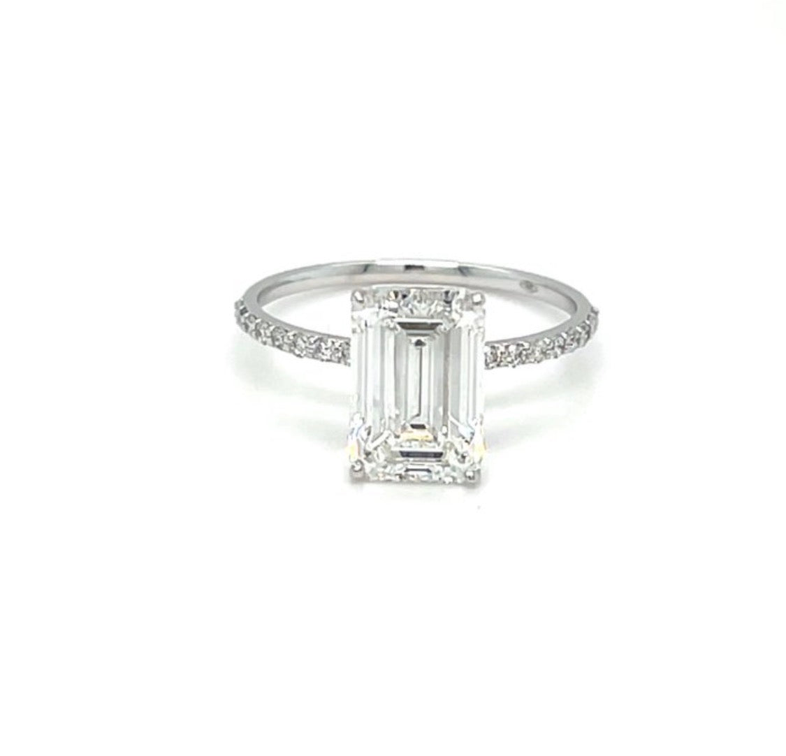 3+ carats Emerald Cut Diamond Engagement Ring - 14K White Gold - IGI Certified